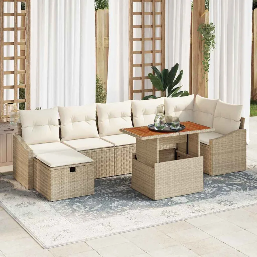 Ensemble de canapé de jardin avec coussin 8 pcs Beige polyrotin