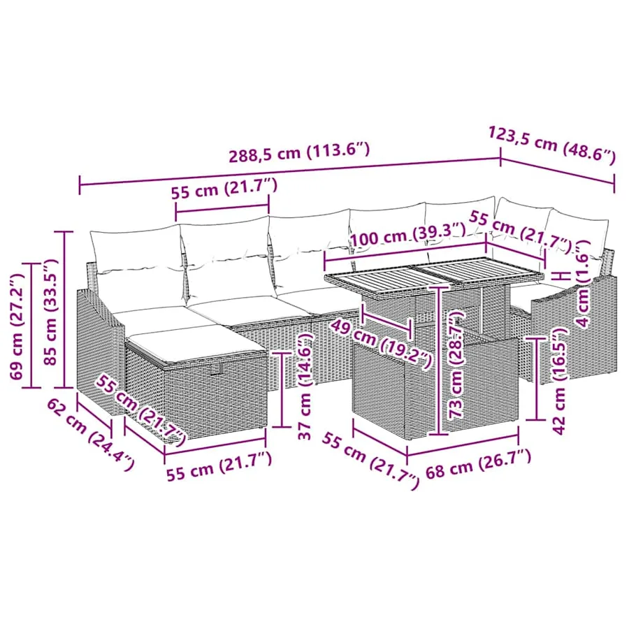 Ensemble de canapé de jardin avec coussin 8 pcs Beige polyrotin - 13