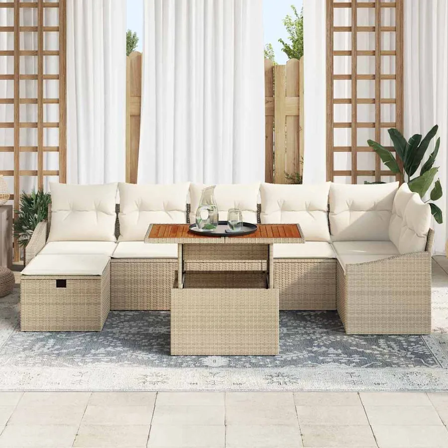 Ensemble de canapé de jardin avec coussin 8 pcs Beige polyrotin - 3