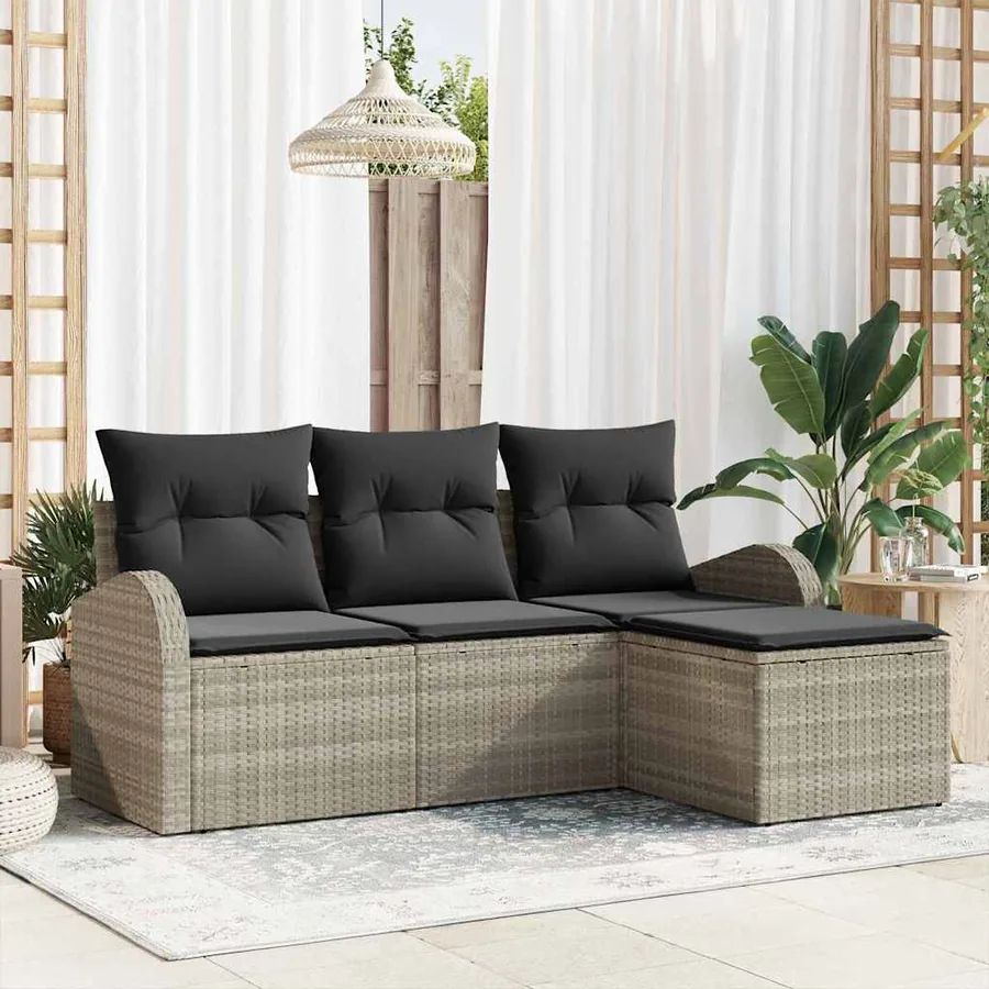 Ensemble de Canapés avec coussin 4 pcs Gris clair polyrotin