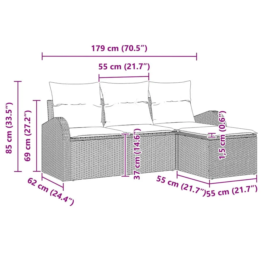 Ensemble de Canapés avec coussin 4 pcs Gris clair polyrotin - 15