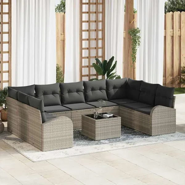 Ensemble de canapé de jardin 10 pcs Gris clair polyrotin