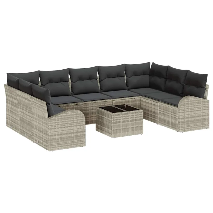 Ensemble de canapé de jardin 10 pcs Gris clair polyrotin - 2