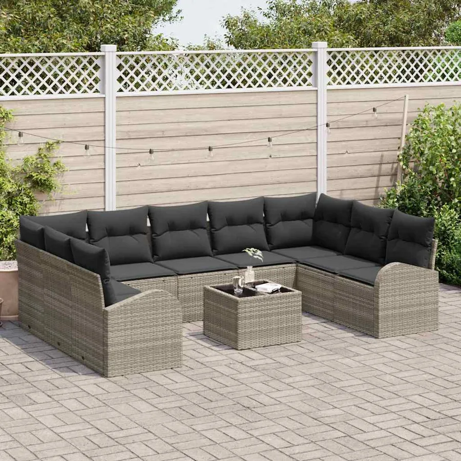 Ensemble de canapé de jardin 10 pcs Gris clair polyrotin - 3