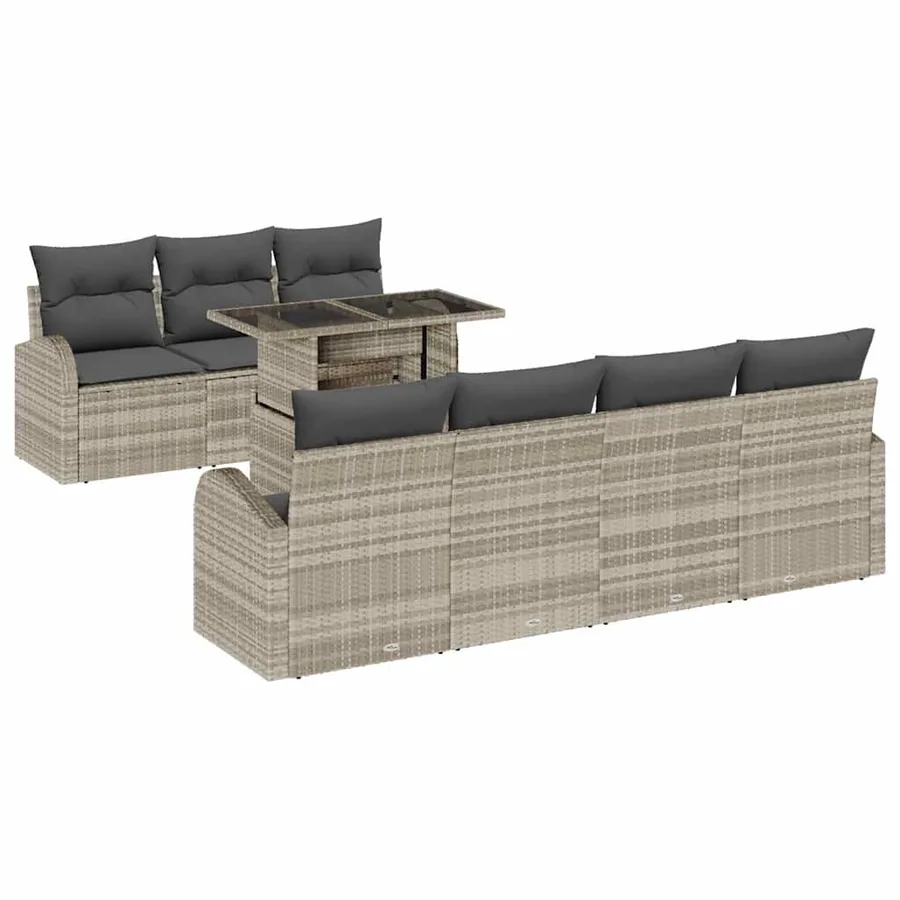 Ensemble de canapé de jardin 8 pcs Gris clair Poly Rattan - 2