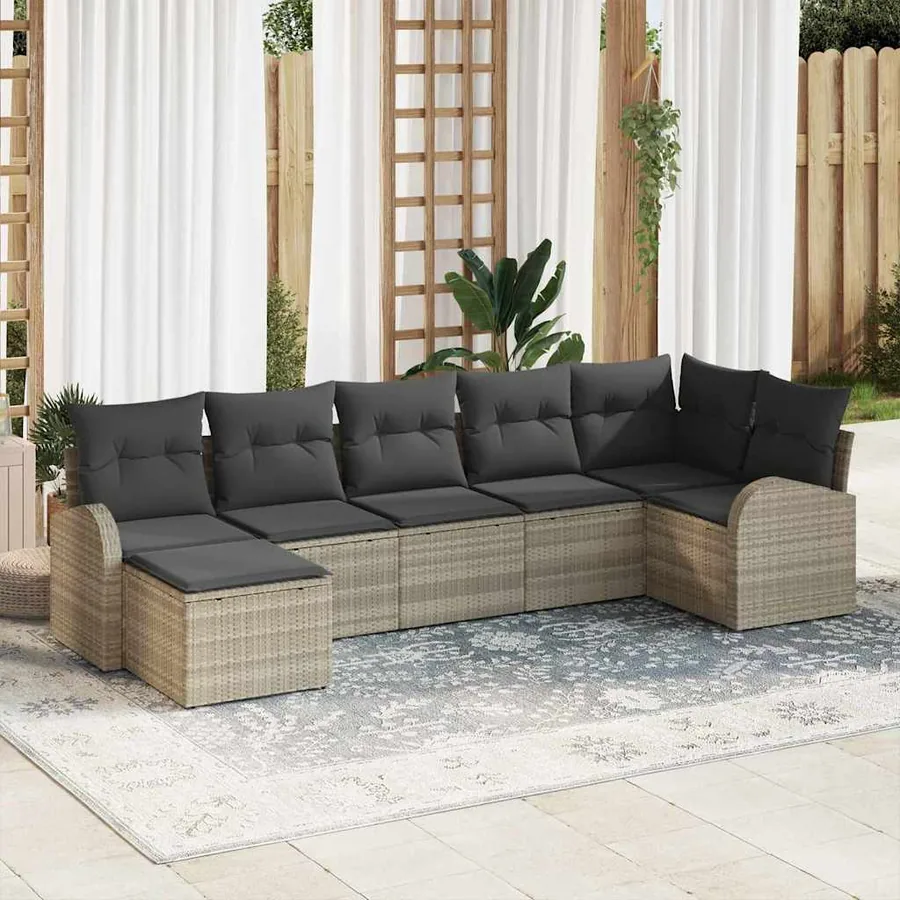 Ensemble de Canapés avec coussin 7 pcs Gris clair polyrotin