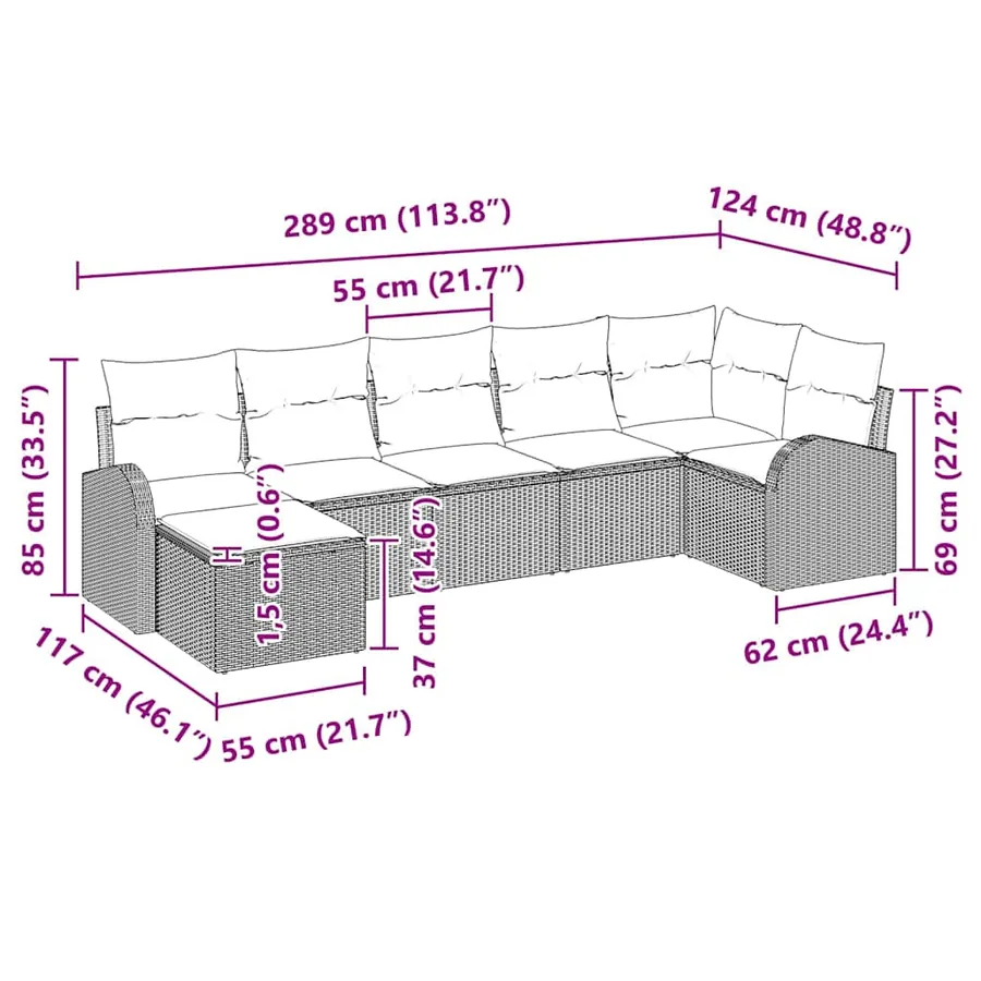 Ensemble de Canapés avec coussin 7 pcs Gris clair polyrotin - 18