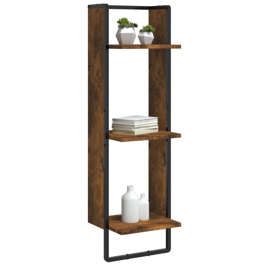 Étagère murale 3 niveaux chêne fumé 30x25x100cm bois ingénierie - 3