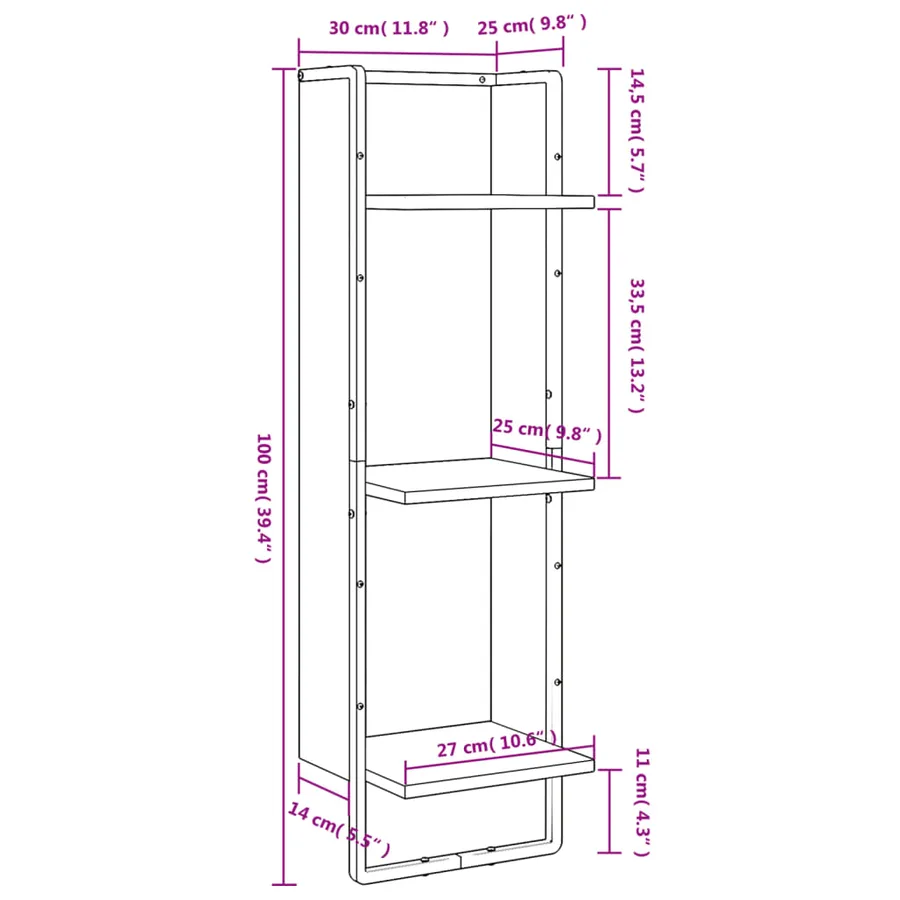 Étagère murale 3 niveaux chêne fumé 30x25x100cm bois ingénierie - 8