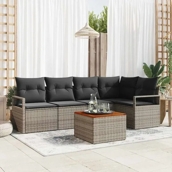 Ensemble de canapé de jardin avec coussin 6 pcs Gris polyrotin