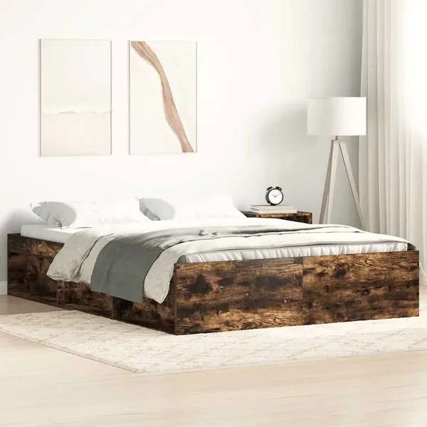 Cadre de lit sans matelas chêne fumé 160x200 cm