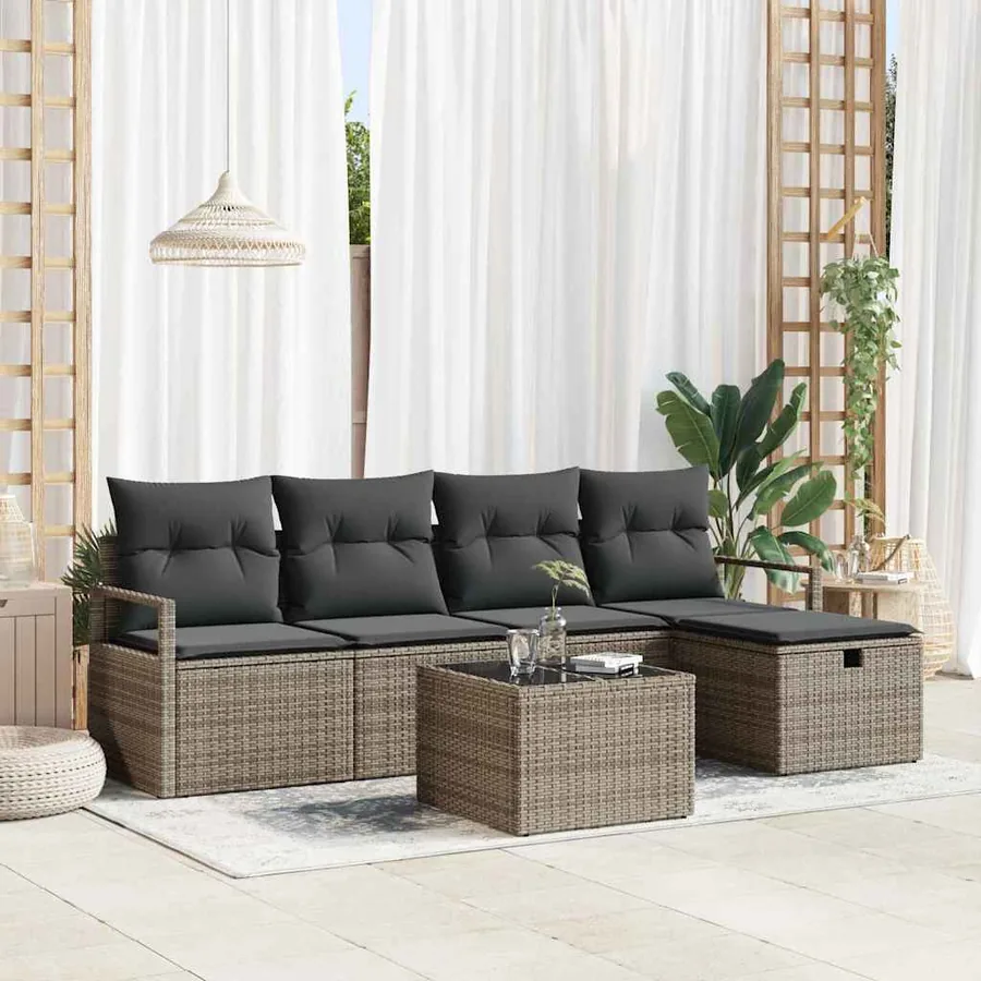 Ensemble de Canapés avec coussin 6 pcs Gris polyrotin