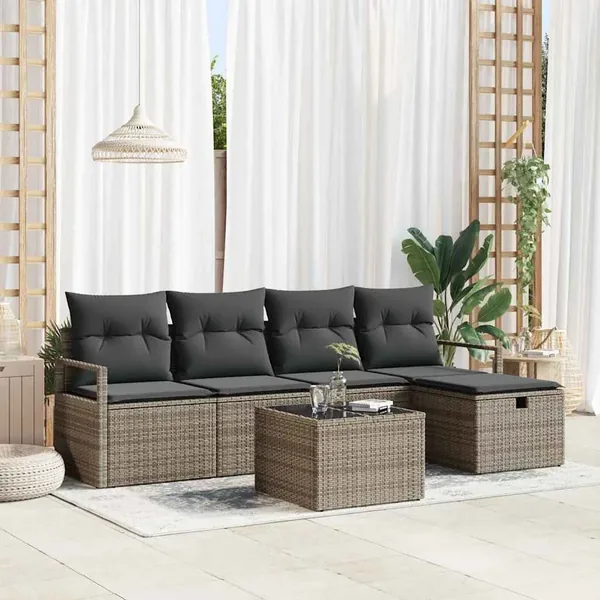 Ensemble de Canapés avec coussin 6 pcs Gris polyrotin