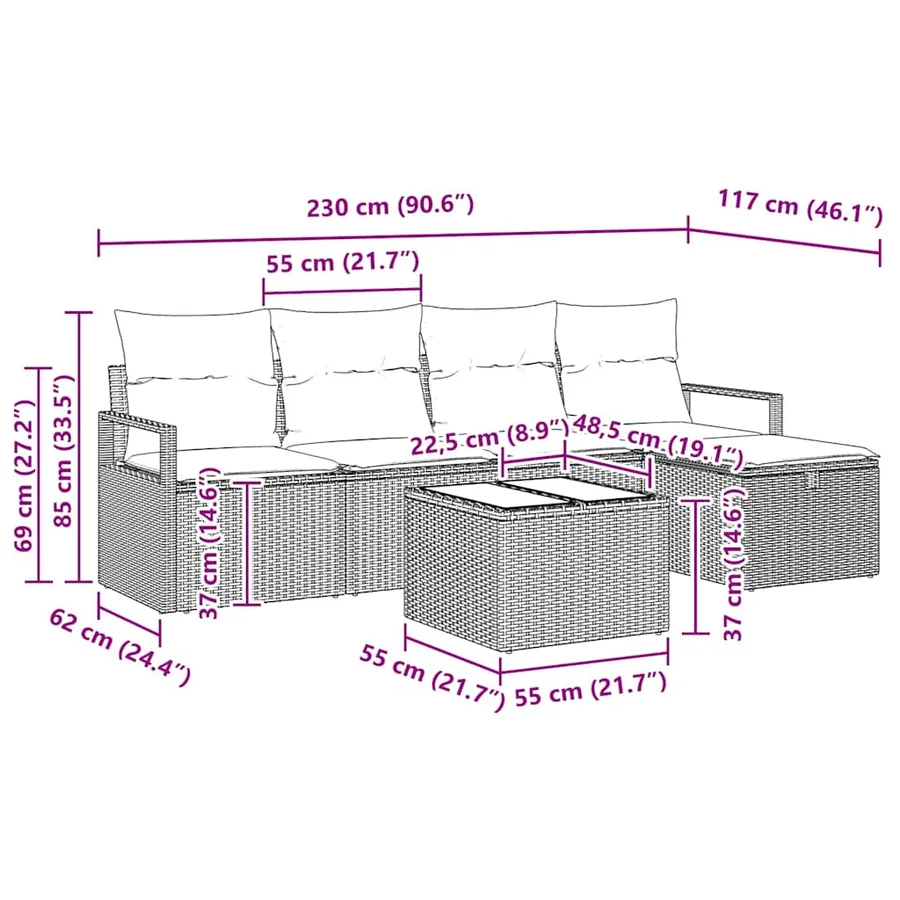 Ensemble de Canapés avec coussin 6 pcs Gris polyrotin - 10
