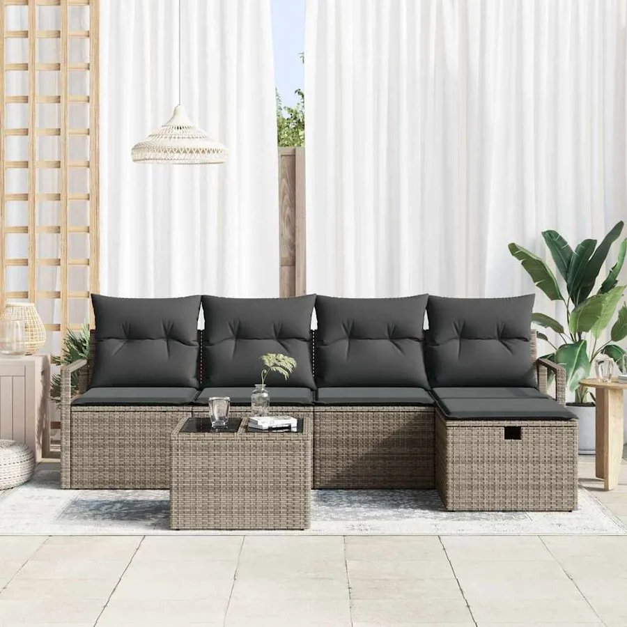 Ensemble de Canapés avec coussin 6 pcs Gris polyrotin - 3