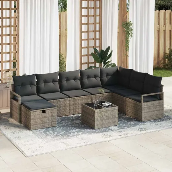 Ensemble de Canapés avec coussin 9 pcs Gris polyrotin