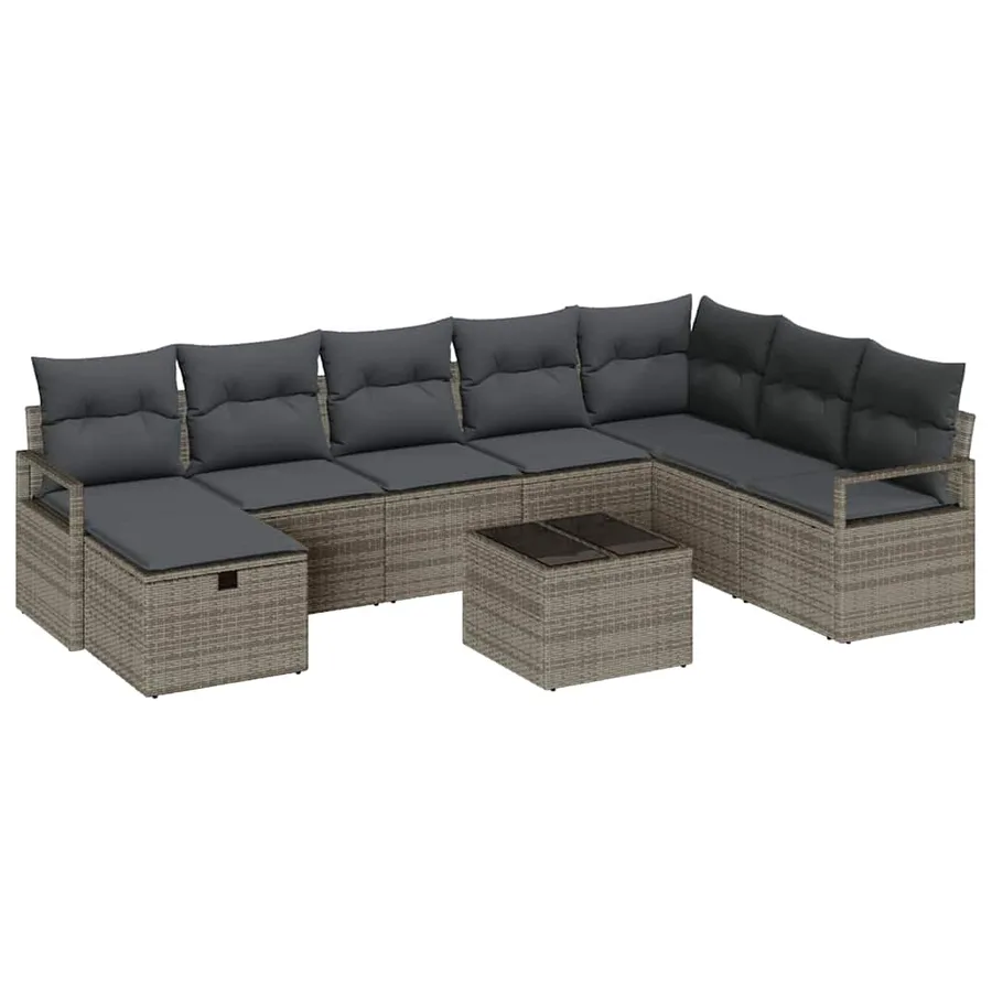 Ensemble de Canapés avec coussin 9 pcs Gris polyrotin - 2