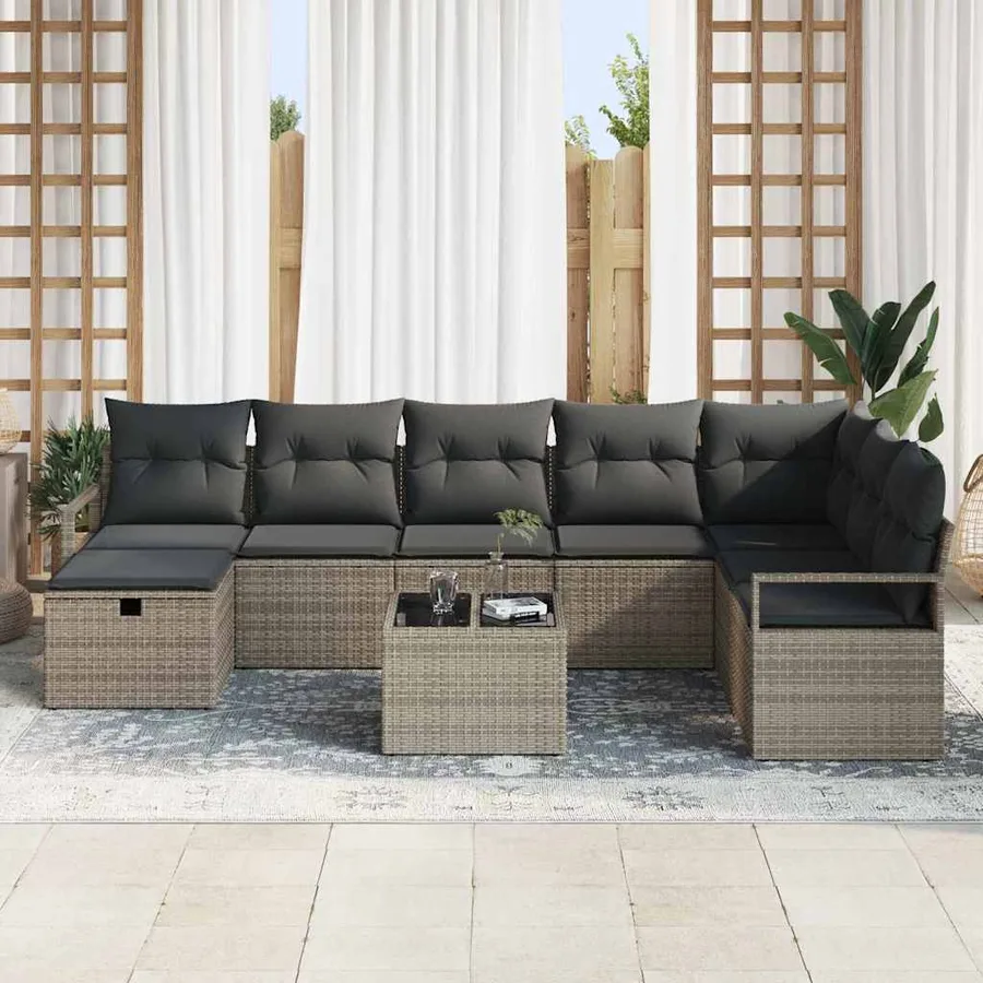 Ensemble de Canapés avec coussin 9 pcs Gris polyrotin - 3