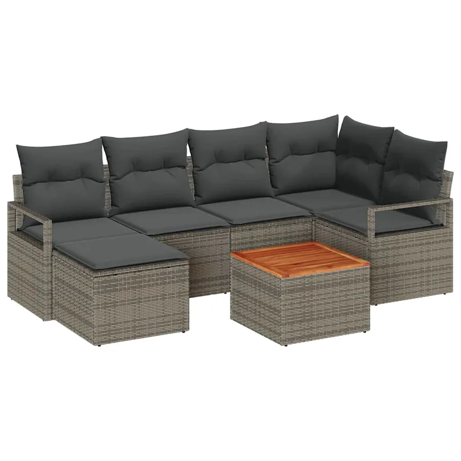 Ensemble de canapé de jardin avec coussin 7 pcs Gris polyrotin - 2