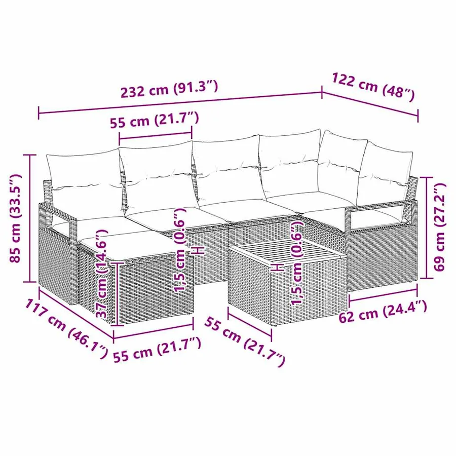 Ensemble de canapé de jardin avec coussin 7 pcs Gris polyrotin - 8