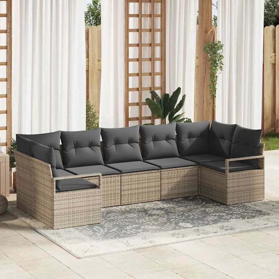 Ensemble de Canapés avec coussin 7 pcs Gris polyrotin