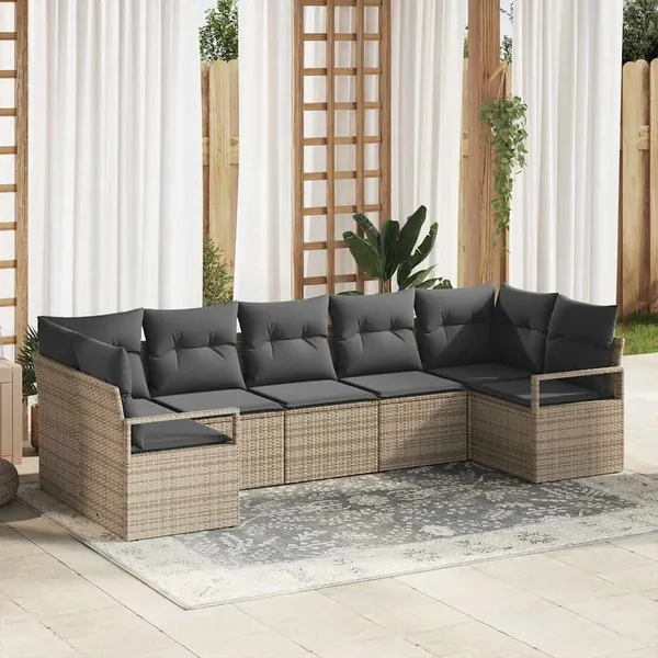Ensemble de Canapés avec coussin 7 pcs Gris polyrotin