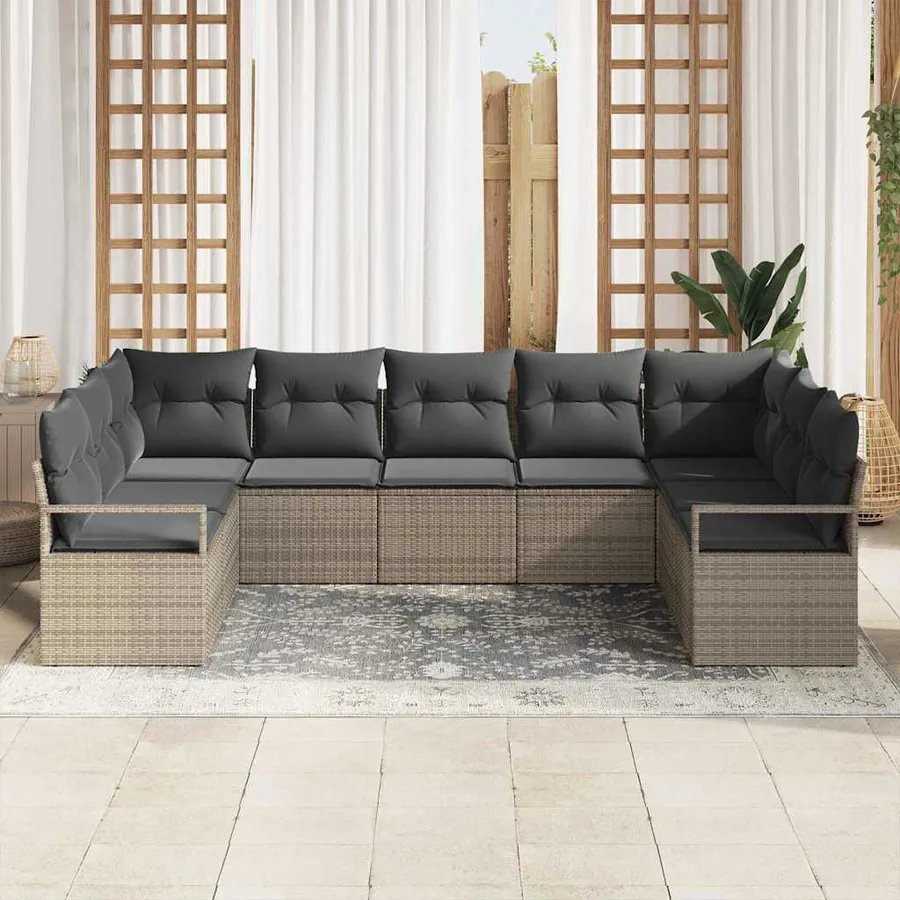 Ensemble de Canapés avec coussin 7 pcs Gris polyrotin - 3