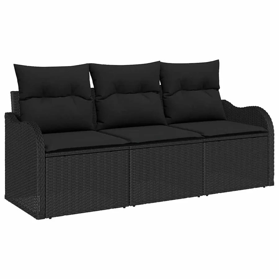 Ensemble de canapé de jardin avec coussin 3 pcs Noir polyrotin - 2