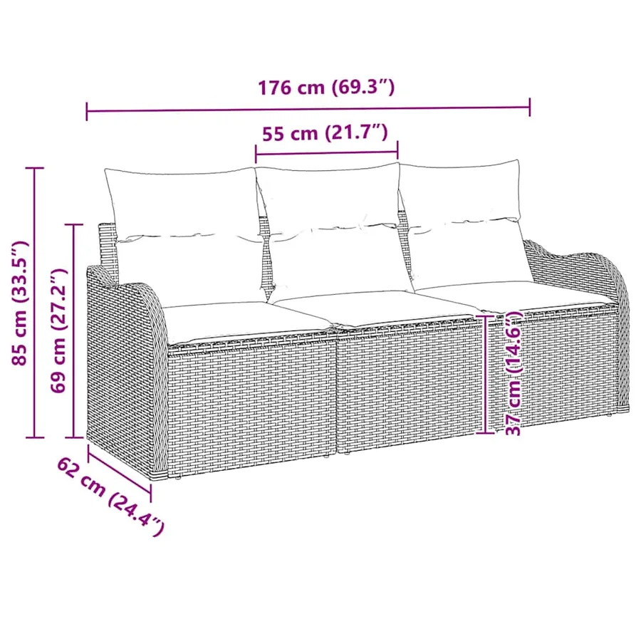 Ensemble de canapé de jardin avec coussin 3 pcs Noir polyrotin - 7