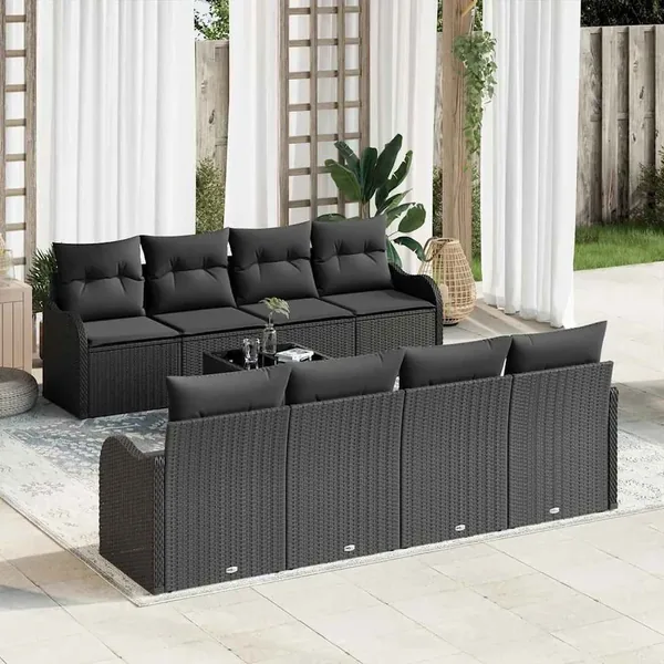 Ensemble de canapé de jardin Noir 55 x 55 x 37 cm polyrotin