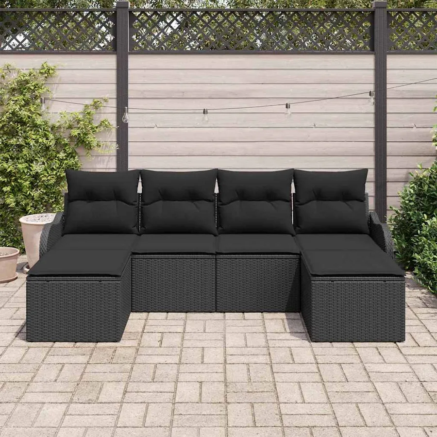 Ensemble de canapé de jardin avec coussin 6 pcs Noir Poly rotin - 3