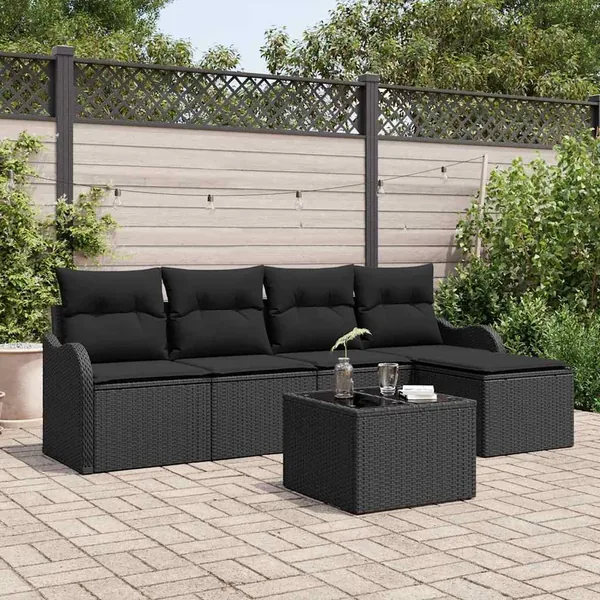 Ensemble de canapé de jardin 6 pcs Noir polyrotin