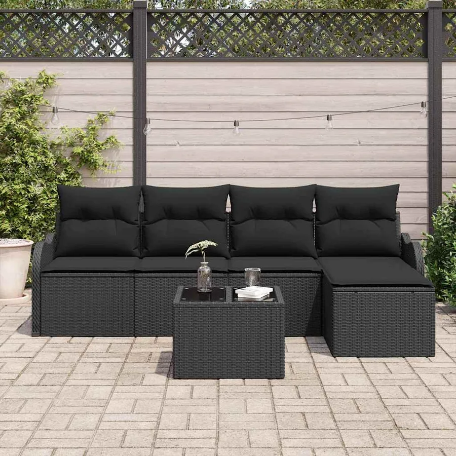 Ensemble de canapé de jardin 6 pcs Noir polyrotin - 3