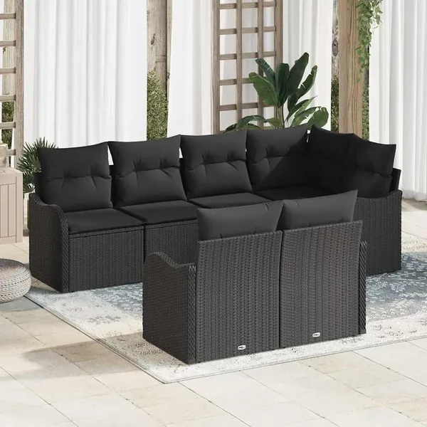 Ensemble de canapé de jardin Noir polyrotin