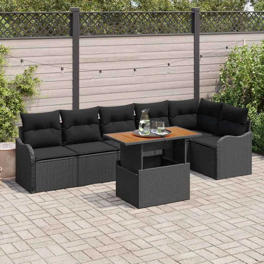 Ensemble de canapé de jardin avec coussin 7 pcs Noir
