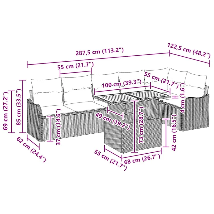 Ensemble de canapé de jardin avec coussin 7 pcs Noir - 11