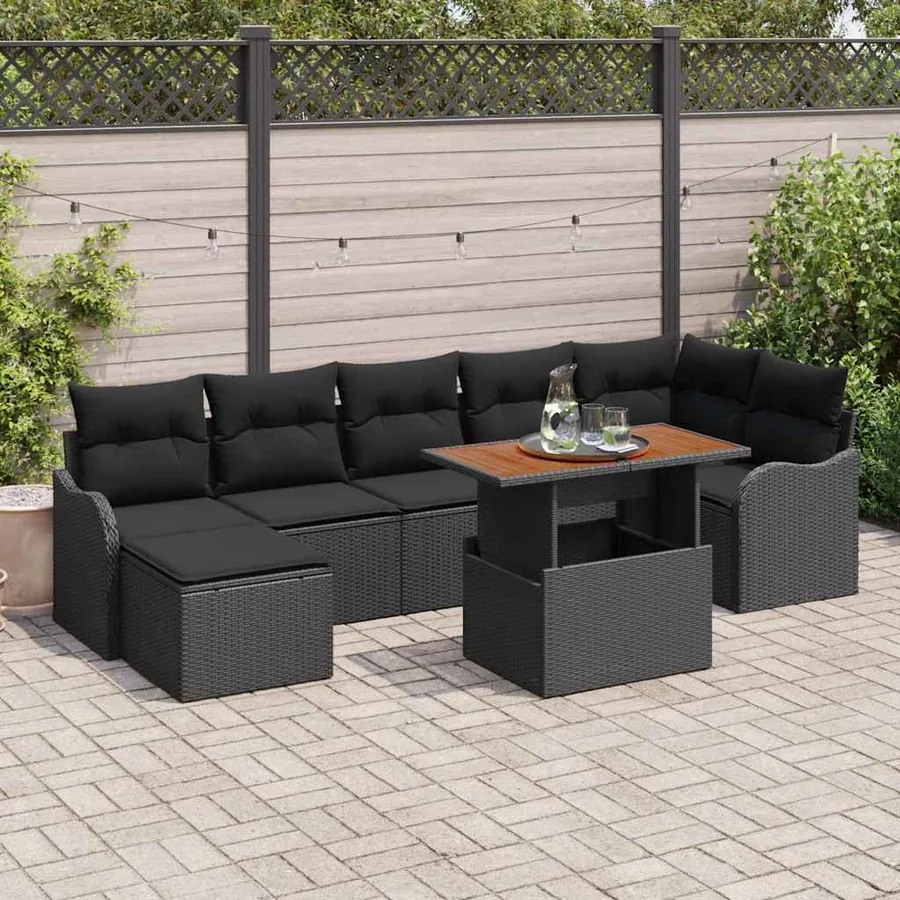 Ensemble de canapé de jardin avec coussin 8 pcs Noir