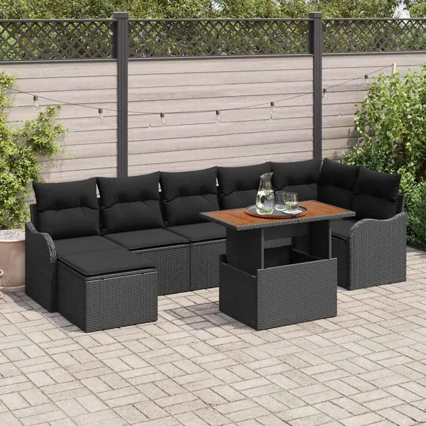 Ensemble de canapé de jardin avec coussin 8 pcs Noir
