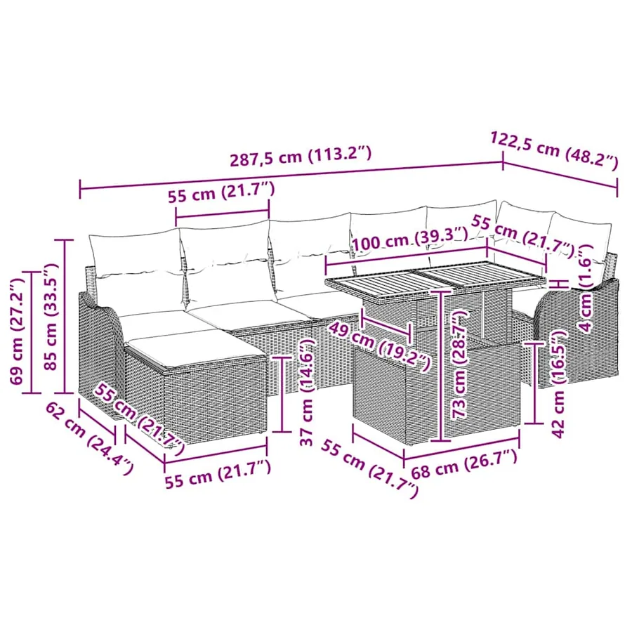 Ensemble de canapé de jardin avec coussin 8 pcs Noir - 12