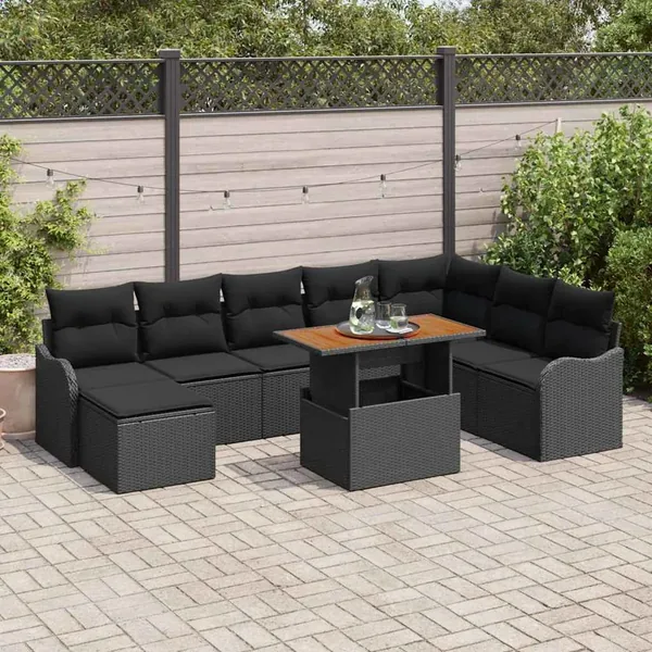 Ensemble de canapé de jardin avec coussin 9 pcs Noir