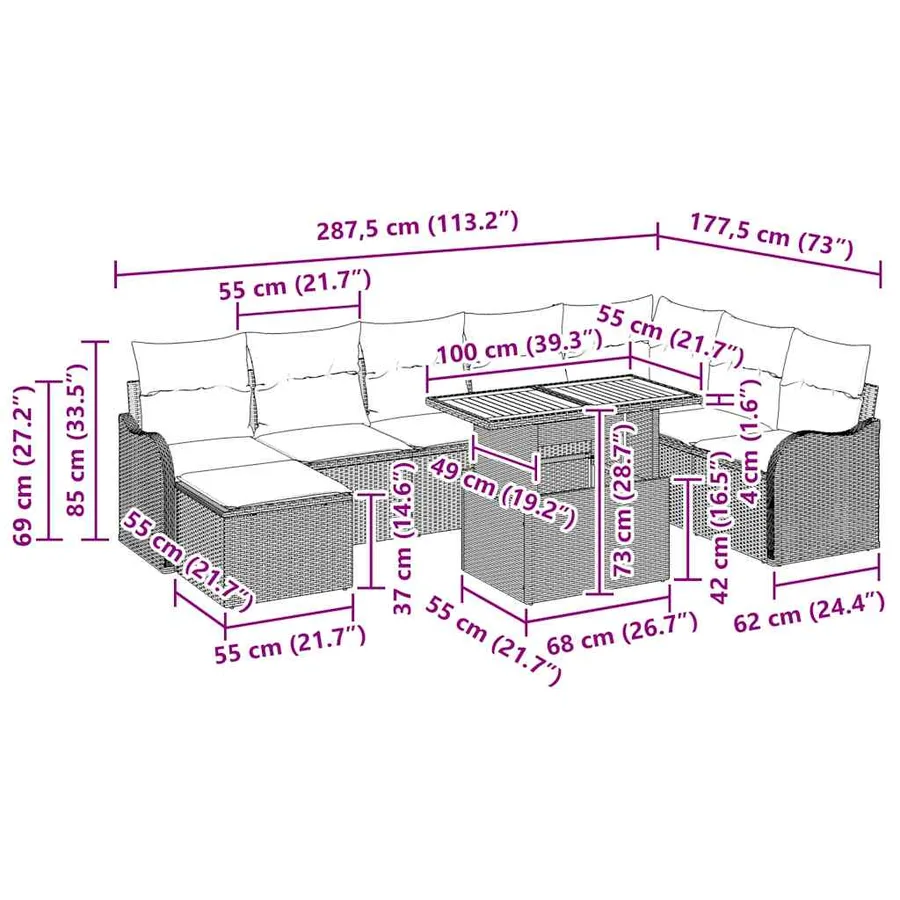 Ensemble de canapé de jardin avec coussin 9 pcs Noir - 12