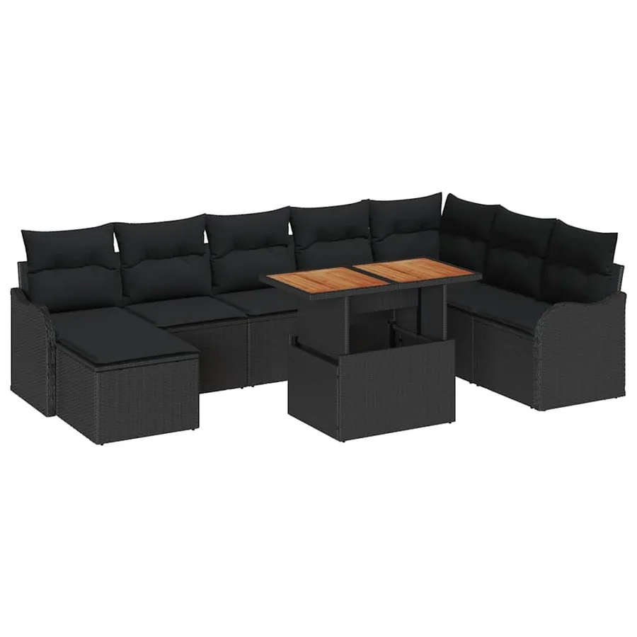 Ensemble de canapé de jardin avec coussin 9 pcs Noir - 2