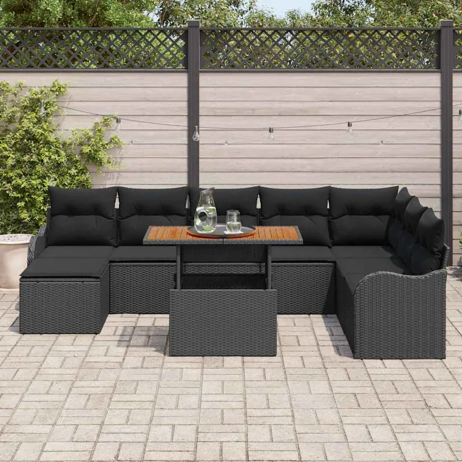 Ensemble de canapé de jardin avec coussin 9 pcs Noir - 3