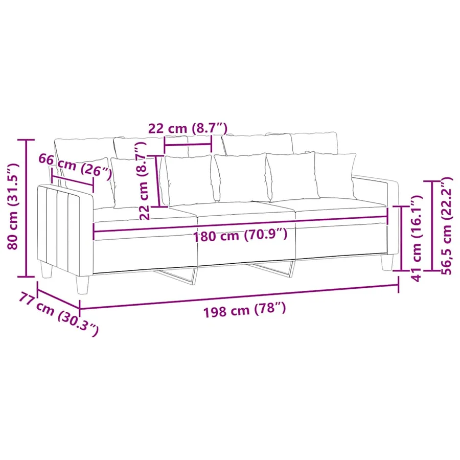 Canapé à 3 places Marron 180 cm Tissu - 9