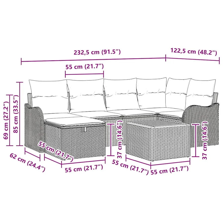 Ensemble de canapé de jardin avec coussin 7 pcs Noir polyrotin - 11