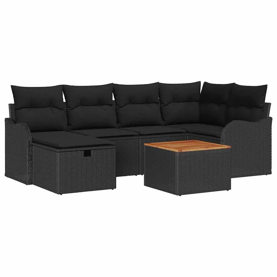 Ensemble de canapé de jardin avec coussin 7 pcs Noir polyrotin - 2