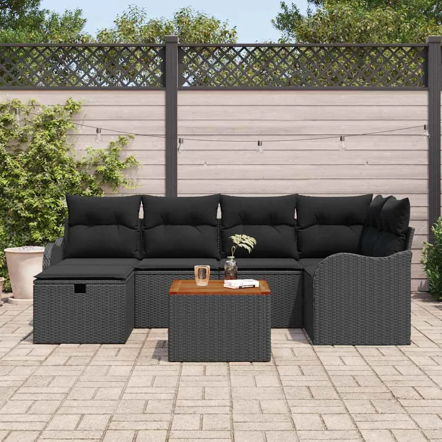 Ensemble de canapé de jardin avec coussin 7 pcs Noir polyrotin - 3