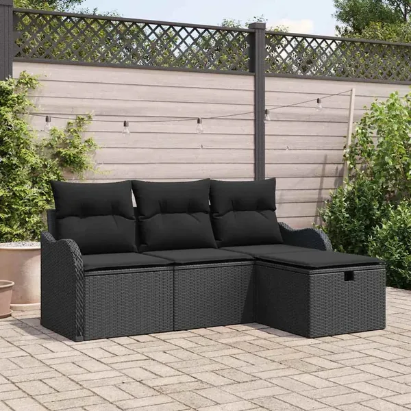 Ensemble de canapé de jardin avec coussin 4 pcs Noir polyrotin