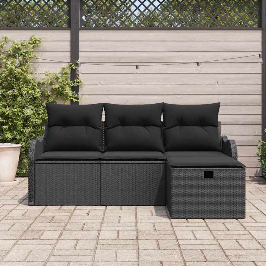 Ensemble de canapé de jardin avec coussin 4 pcs Noir polyrotin - 3