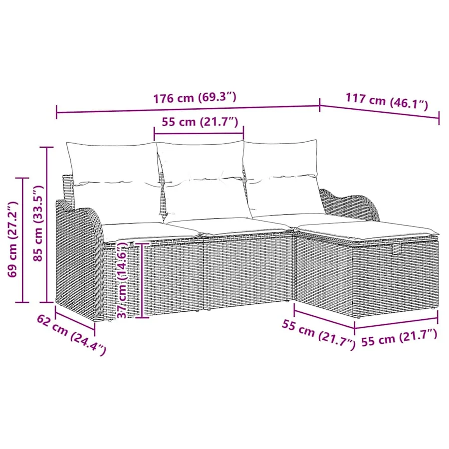 Ensemble de canapé de jardin avec coussin 4 pcs Noir polyrotin - 9